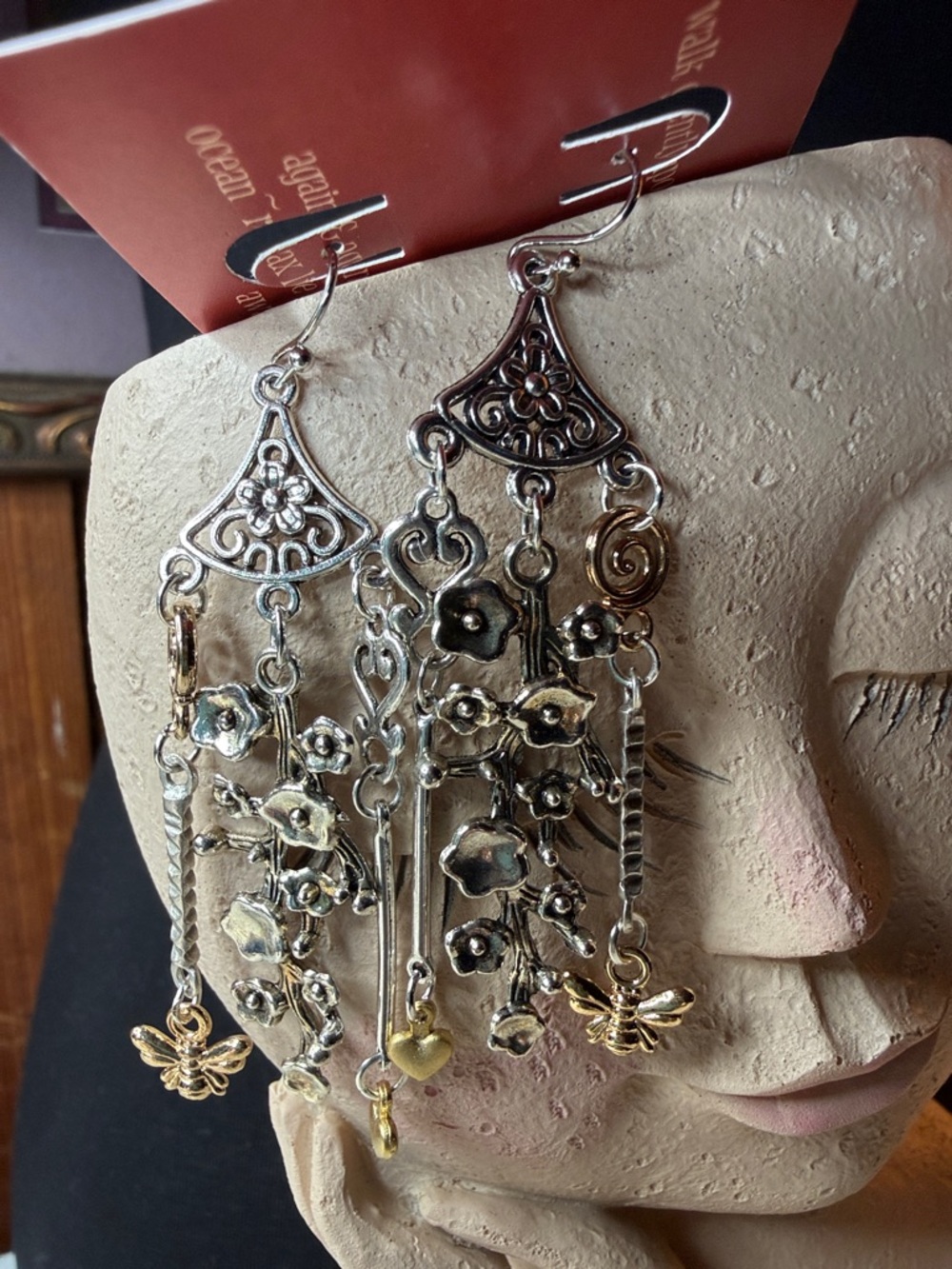 Boho Mixed Metal Floral Dangle Earrings